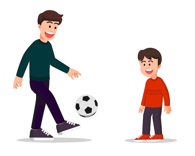 padre feliz jugando futbol con su hijo