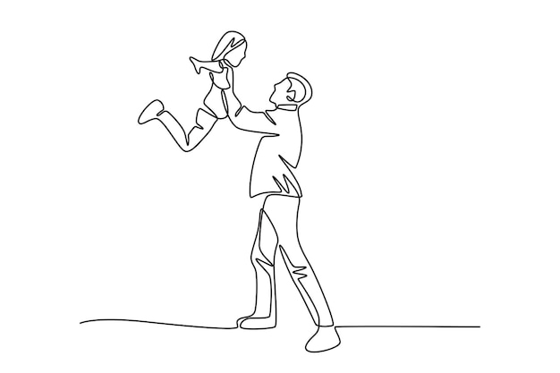 Padre feliz con su hija concepto de día del padre dibujo en línea