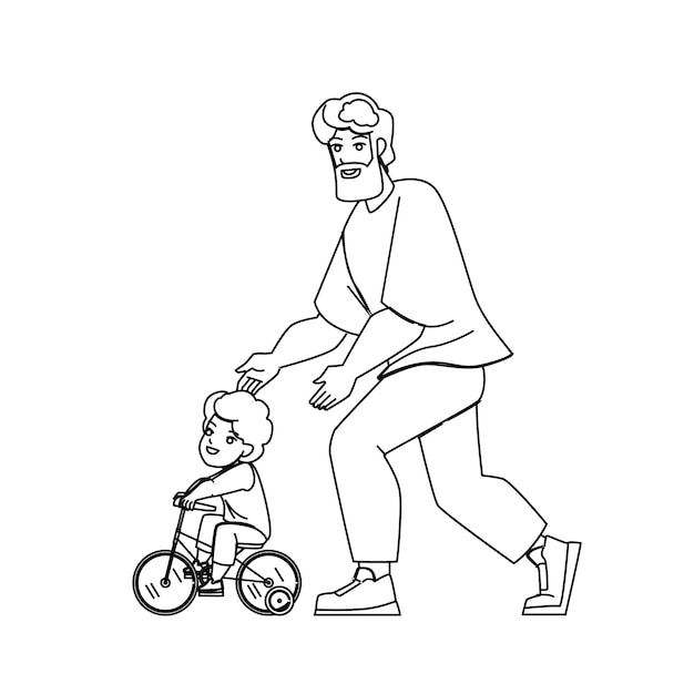 Padre, hijo, bicicleta, vector