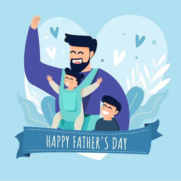 un padre y un hijo están en una pancarta con corazones y una pancarta que dice feliz día del padre