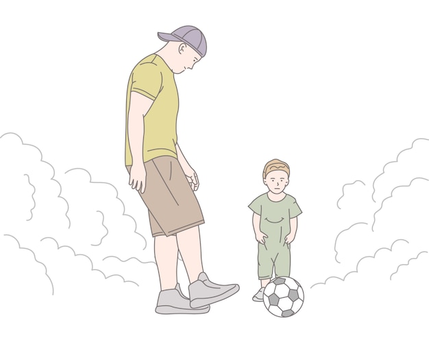 Padre, con, hijo, jugar al fútbol