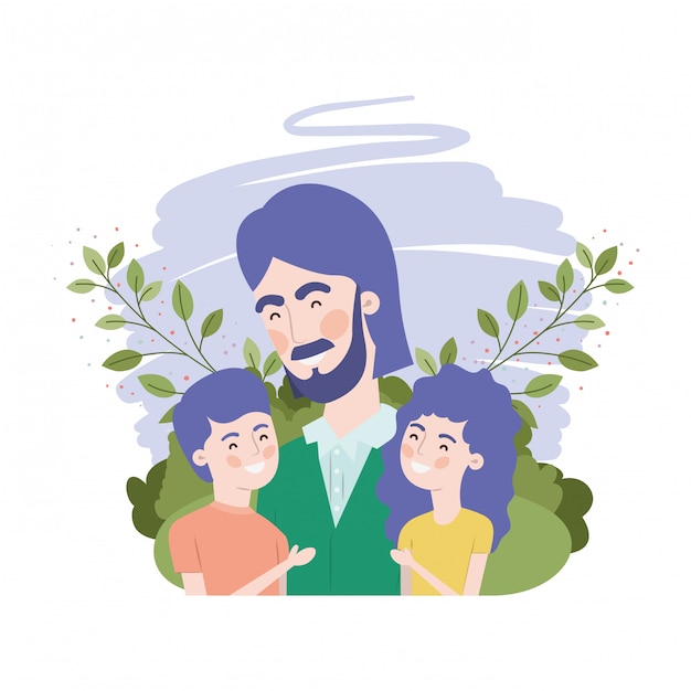 Vector padre con hijos avatar personaje