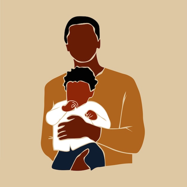 Padre joven con hijo en vector de estilo de arte de línea elegante