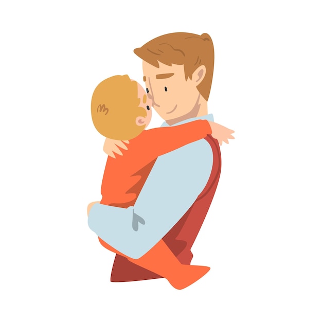 Padre joven sosteniendo a su bebé feliz paternidad y cuidado de los niños ilustración vectorial de dibujos animados