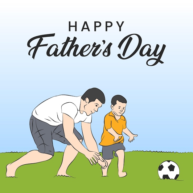 Vector padre jugando al fútbol con hijo ilustración del día del padre