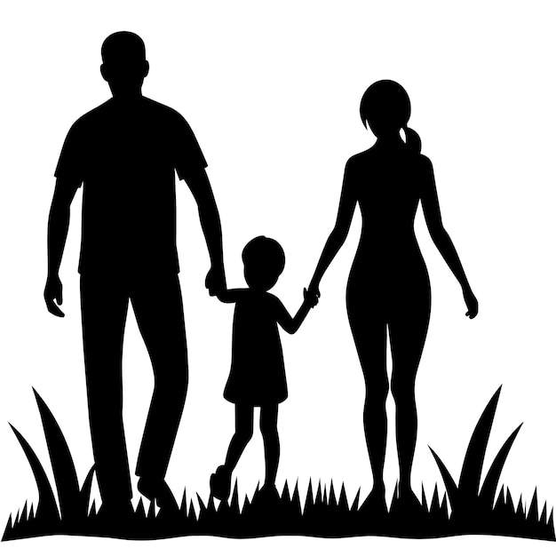 un padre, una madre y un hijo caminando por la hierba disfrutando de un momento feliz en familia 17