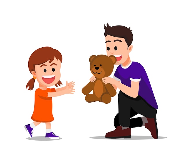padre sorprende a su hija con un osito de peluche como regalo