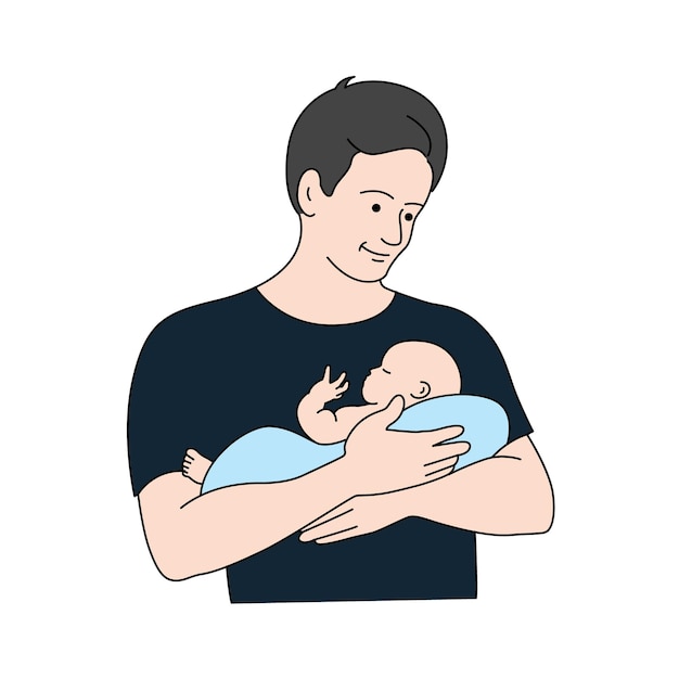 Padre sosteniendo recién nacido bebé padre abrazando pequeño bebé ilustración vectorial
