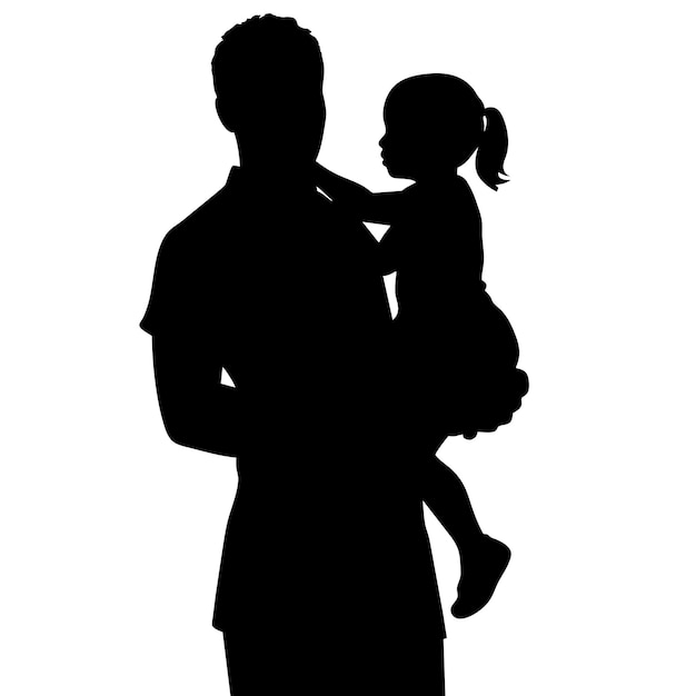 Padre sosteniendo a su hija en sus brazos y abrazándola a su pecho silueta vectorial ilustración de color negro 8