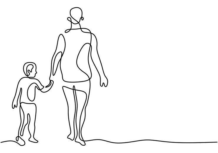 Padre sosteniendo a su hijo caminando juntos dibujo continuo de una línea Niño feliz pasando tiempo con su papá en casa Concepto de tiempo familiar Arte de línea dibujada a mano Diseño minimalista vectorial