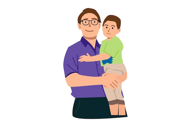 Padre sosteniendo a su sonriente hijo