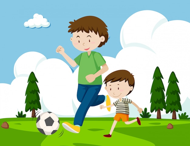 Un padre y su hijo jugando al fútbol