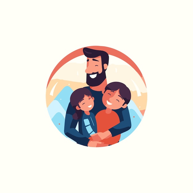 Vector padre con sus hijos abrazando y feliz ilustración vectorial