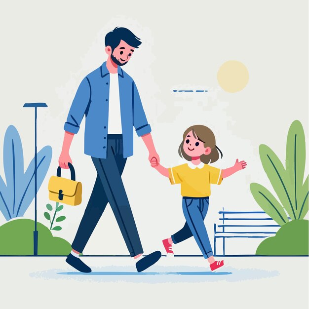 padre vector con la hija caminando