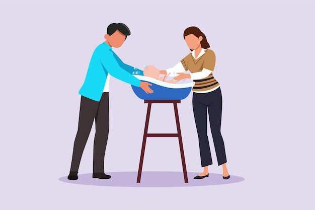 Padres con bebés Concepto de maternidad familiar Ilustración de vector plano coloreado aislado