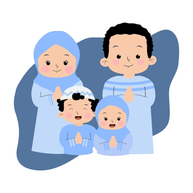 Vector padres e hijos familia ilustración de eid mubarak