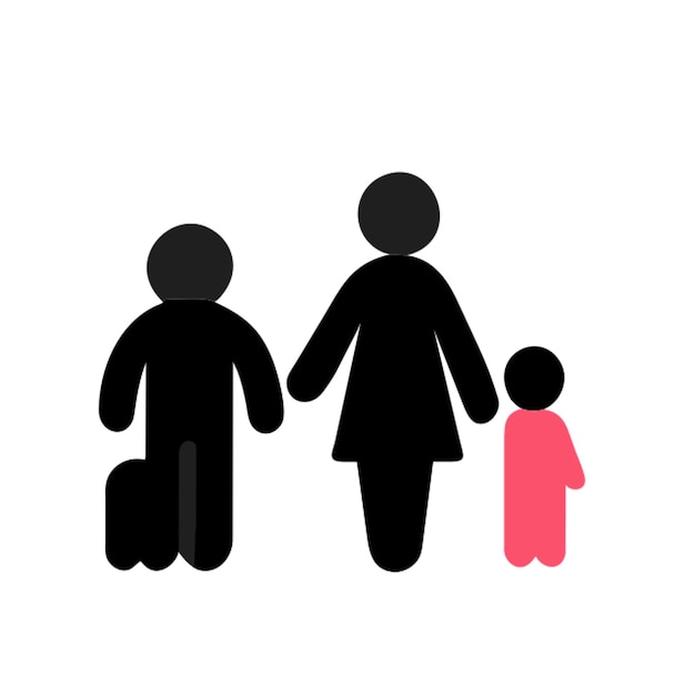 los padres y los niños sonríen felices mientras viajan iconas de formas de colores