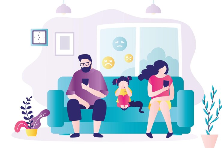 Vector los padres usan teléfonos móviles dependencia de los aparatos electrónicos internet adicción a las redes sociales
