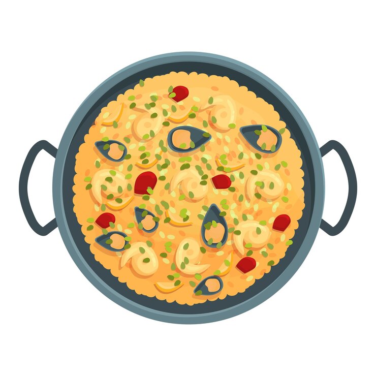 Paella cocina icono dibujos animados vector comida española Menú del restaurante
