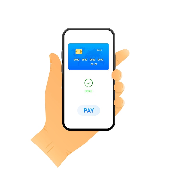 Vector paga en línea con tarjeta smartphone con pago en línea en pantalla trae tu teléfono para pagar banner web