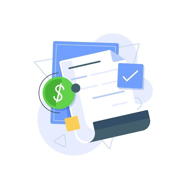 pagar la factura recibir una cotización recibo de pago dinero bancario diseño plano icono ilustración vectorial