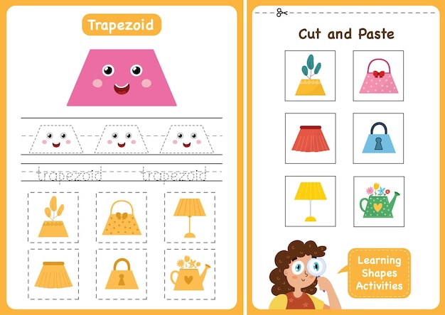 Página de actividades de aprendizaje de formas trapezoidales hojas de trabajo de formas geométricas para niños