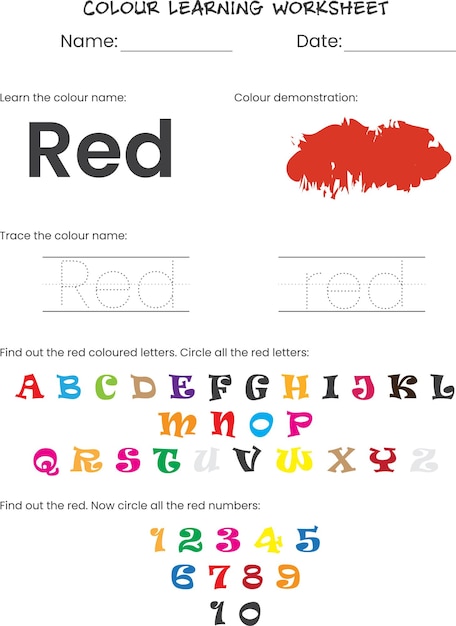 Página de aprendizaje de nombres de colores