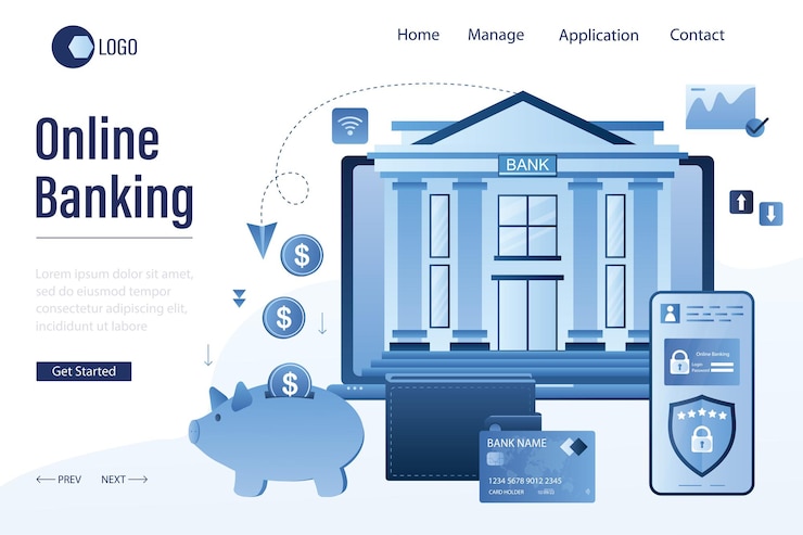 Vector página de aterrizaje de banca en línea gadgets digitales con aplicación tecnología web aplicación segura de banca en internet