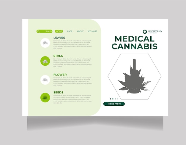 Vector página de aterrizaje de cannabis médico página web en concepto de portátil con cbd o vector de icono de cannabis plano
