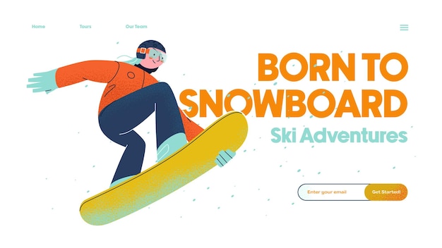 Página de aterrizaje Una chica snowboarder monta una tabla de nieve Salto de trampolín Actividades de invierno Deportes de invierno