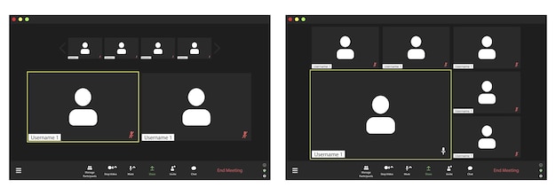 Página de aterrizaje de conferencias en línea para 6 personas Webinar virtual reunión diálogo conversación evento 3 diferentes opciones de ilustración