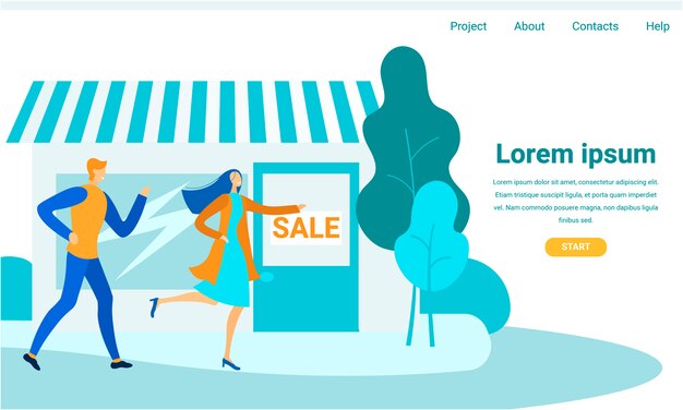 Página de aterrizaje de dibujos animados Publicidad Venta de compras