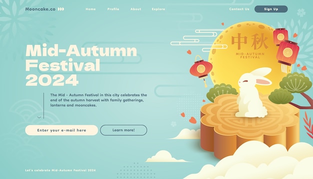 Página de aterrizaje del festival de mediados de otoño en estilo gradiente