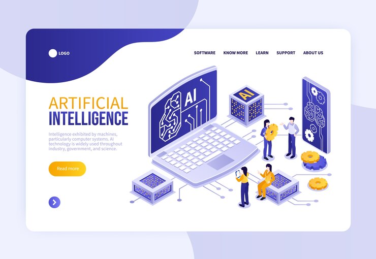 Vector página de aterrizaje isométrica de inteligencia artificial