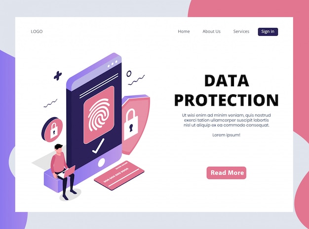 Página de aterrizaje isométrica de protección de datos