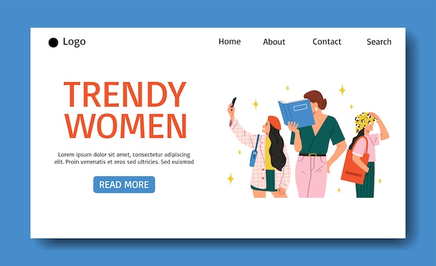 Página de aterrizaje de mujeres de moda en diseño plano