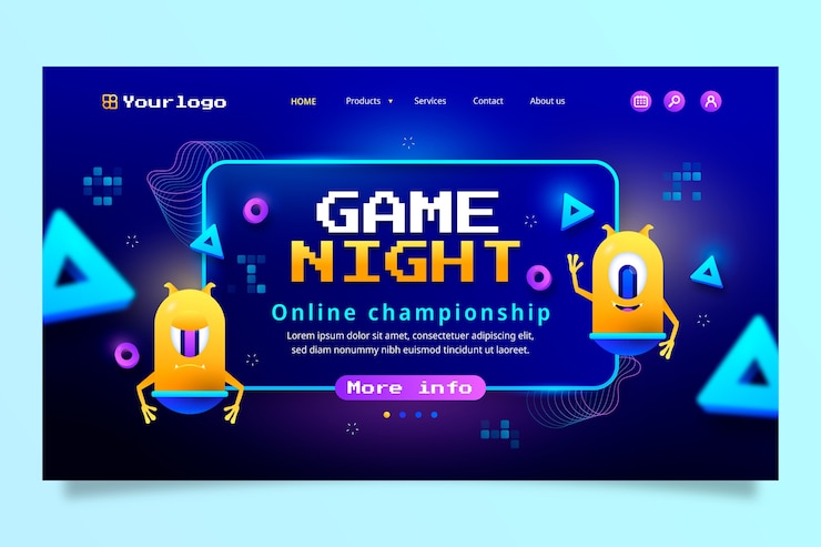 Vector página de aterrizaje de la noche del juego