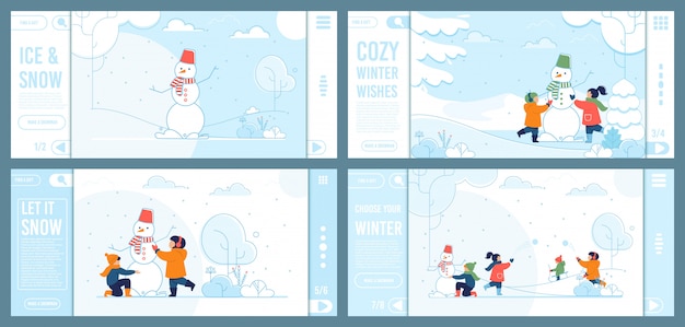 Vector la página de aterrizaje ofrece diversión de invierno para niños