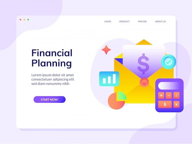Página de aterrizaje de planificación financiera plantilla de ilustración de diseño vectorial