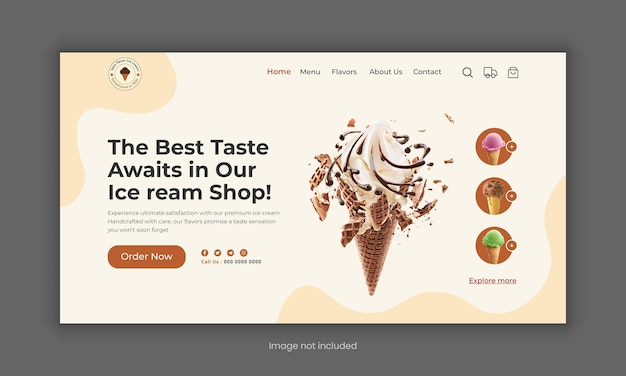 Página de aterrizaje del sitio web de helados página de inicio del sitio web del helado diseño de banner de encabezado del sitio web