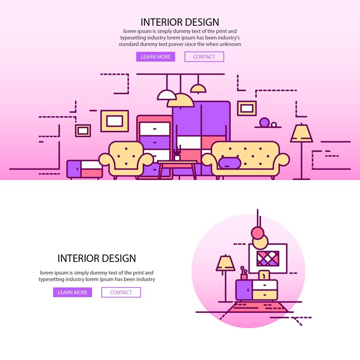 Vector página de aterrizaje vectorial de ilustración plana de diseño interior