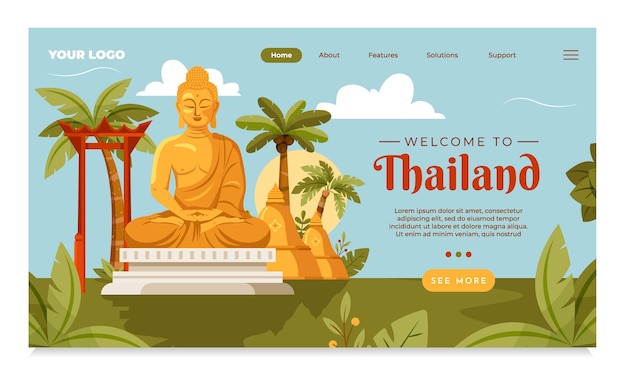 Página de aterrizaje de viajes en Tailandia en diseño plano