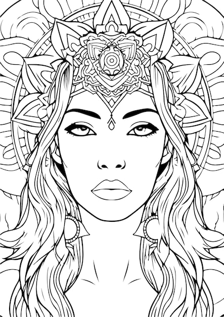 Vector página para colorear para adultos_mandala girls_10