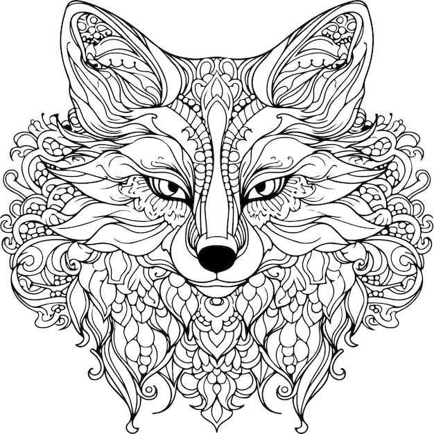 Página para colorear de adultos con mandala de zorro.