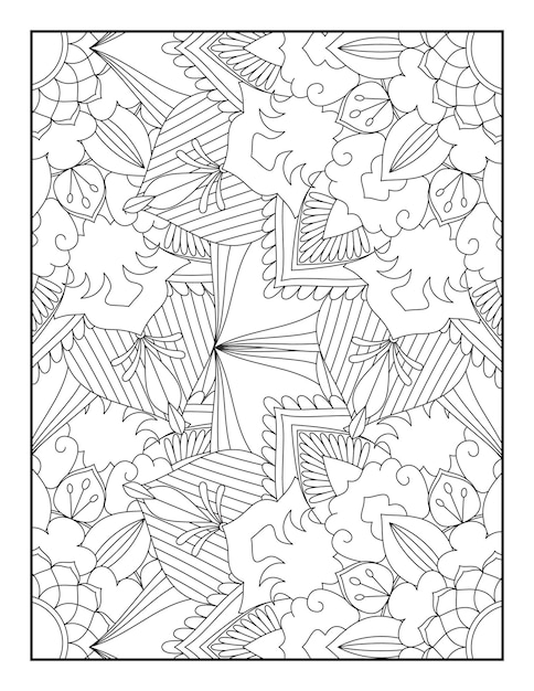 Página para colorear para adultos, página para colorear de mandala floral.