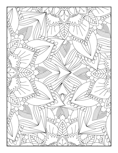 Página para colorear para adultos, página para colorear de mandala floral.