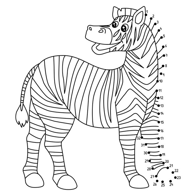 Página de colorear aislada de animales de la cebra de punto a punto