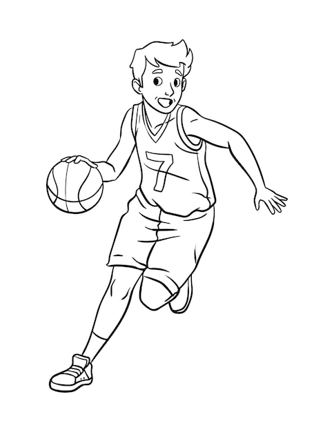 Vector página para colorear aislada de baloncesto para niños