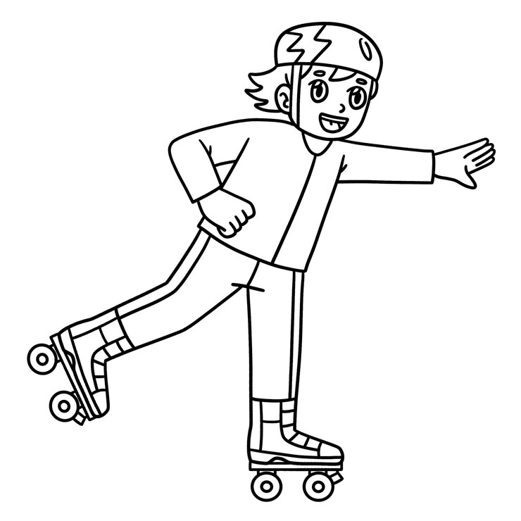 Vector página de colorear aislada para niños con patinaje sobre ruedas
