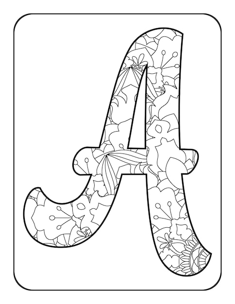 Página para colorear del alfabeto Página para colorear del alfabeto de flores Página para colorear educativa para niños